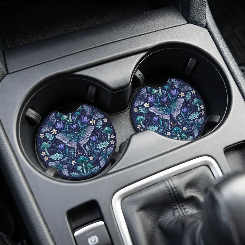 Whimsical Luna Moth 2 Pack Neoprene Car Coaster Set