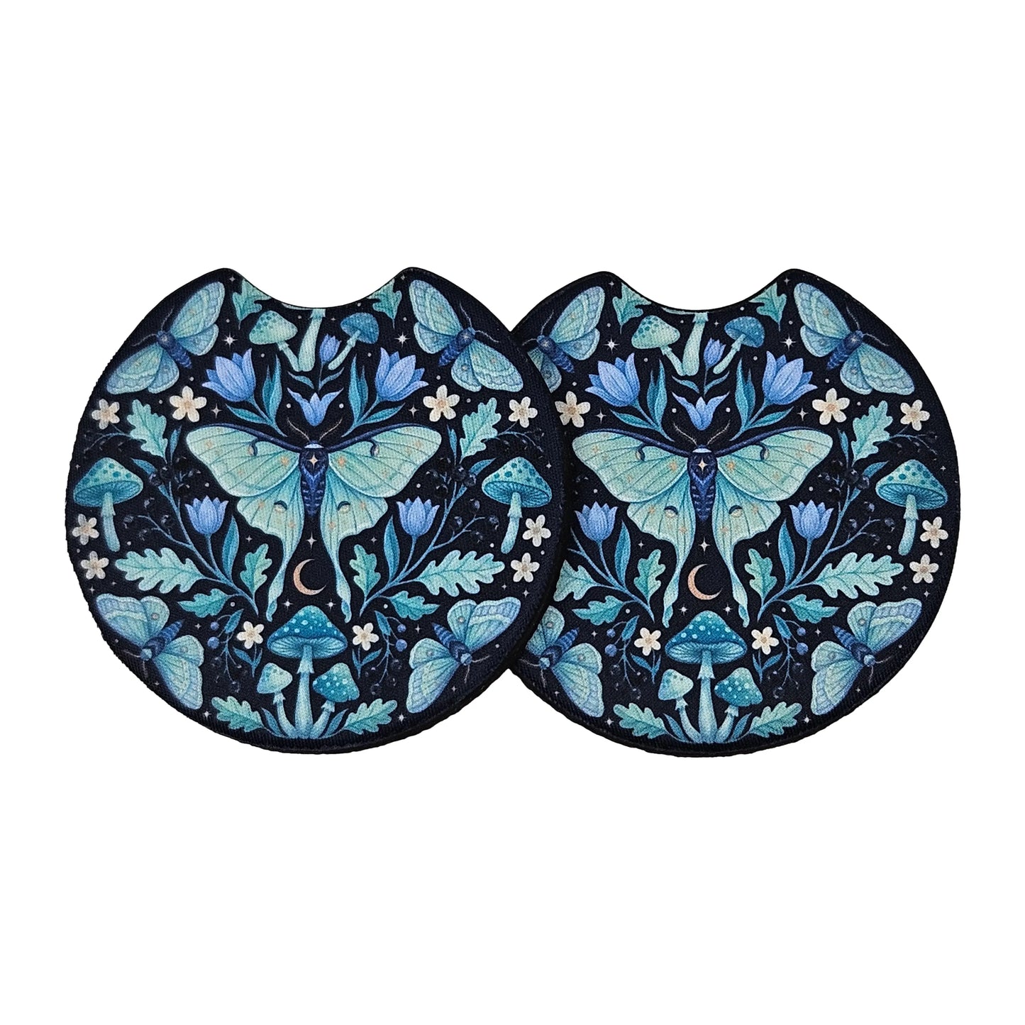 Whimsical Luna Moth 2 Pack Neoprene Car Coaster Set