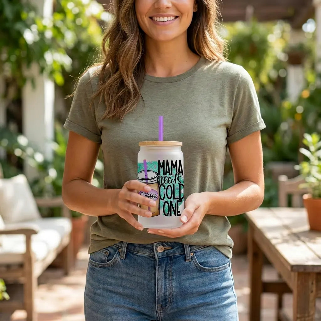 Mama Needs a Cold One 16oz Frosted Glass Can Set