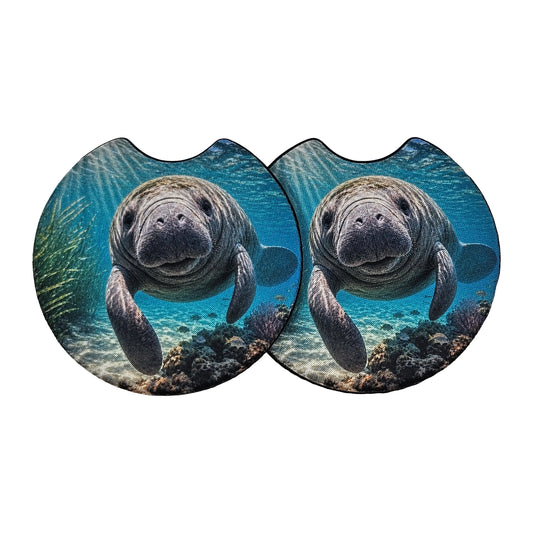 Manatee Underwater Marine Life 2 Pack Neoprene Car Coaster Set