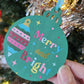 Holiday Merry and Bright Handpainted Wooden Christmas Ornament