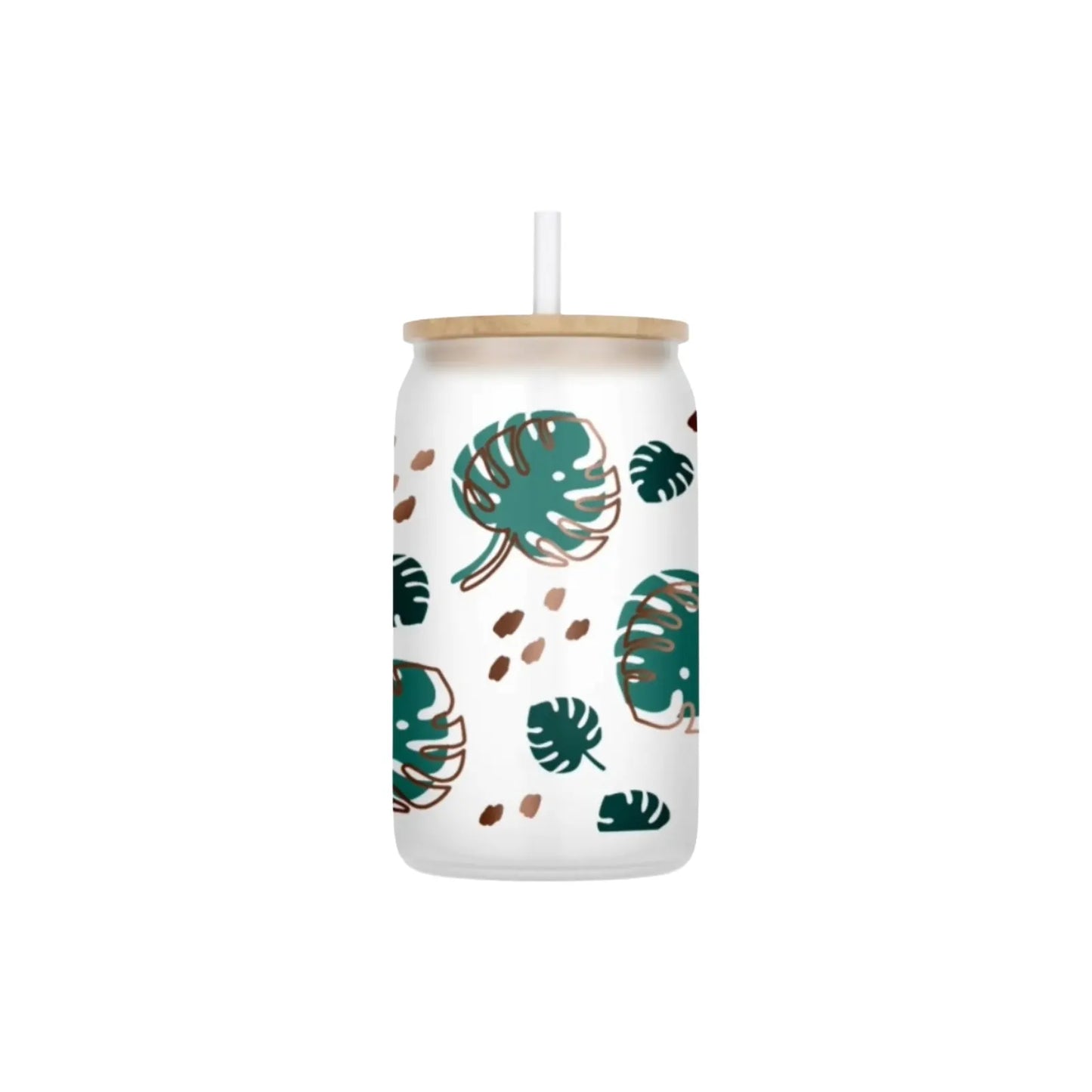 Monstera Leaf Outline 16oz Frosted Glass Can Set