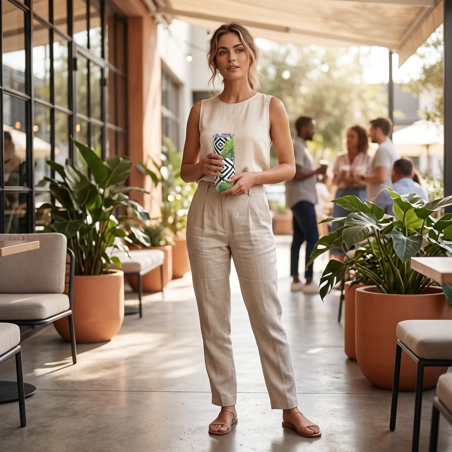 Tropical Monstera & Square Geometric 20oz Skinny Tumbler