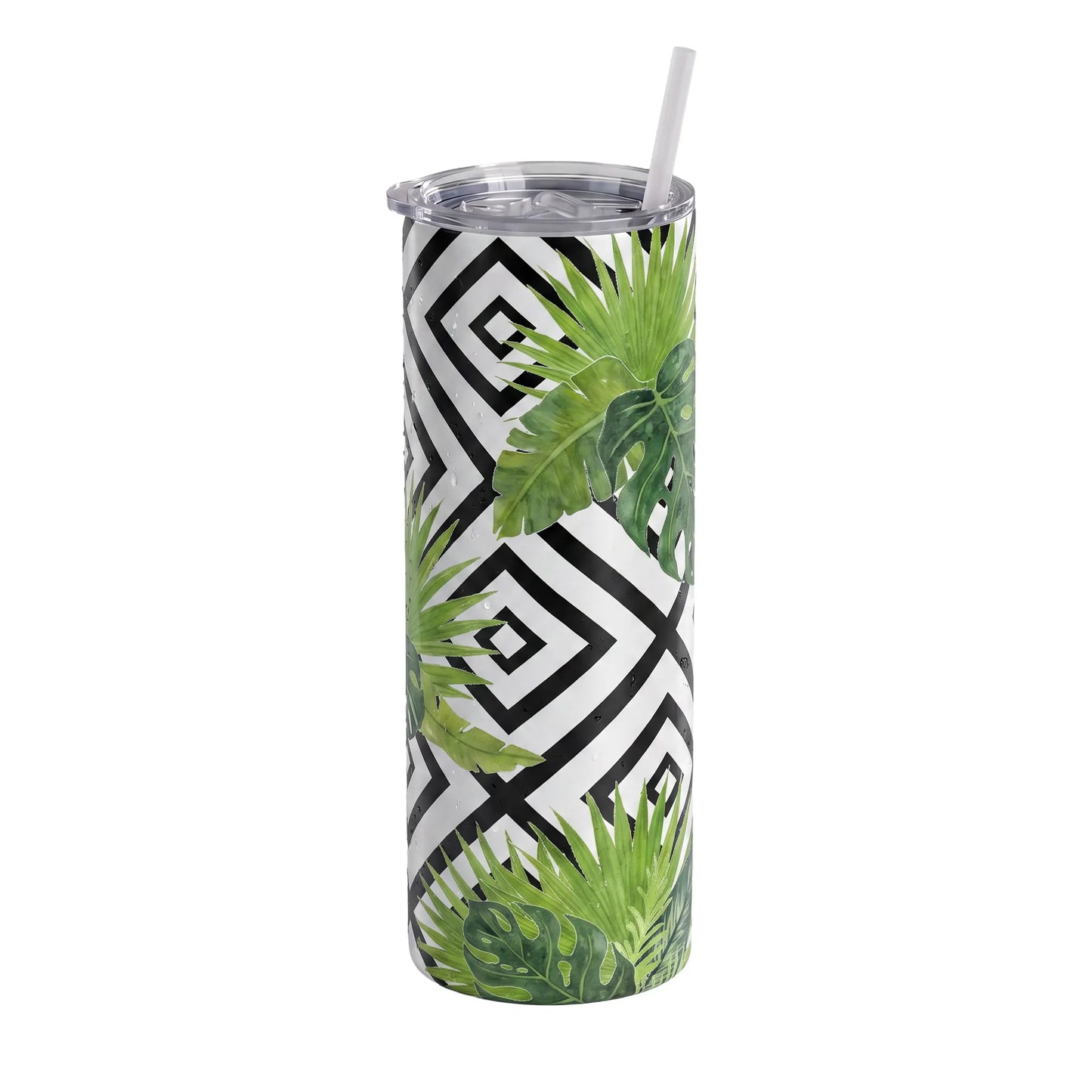 Tropical Monstera & Square Geometric 20oz Skinny Tumbler