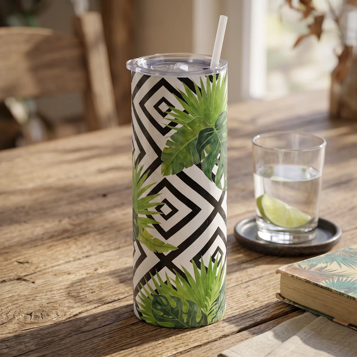 Tropical Monstera & Square Geometric 20oz Skinny Tumbler