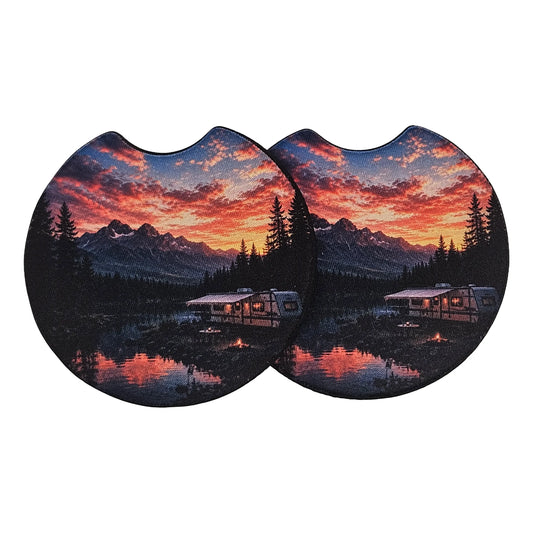 Mountain RV Camping 2-Pack Neoprene Car Coaster Set