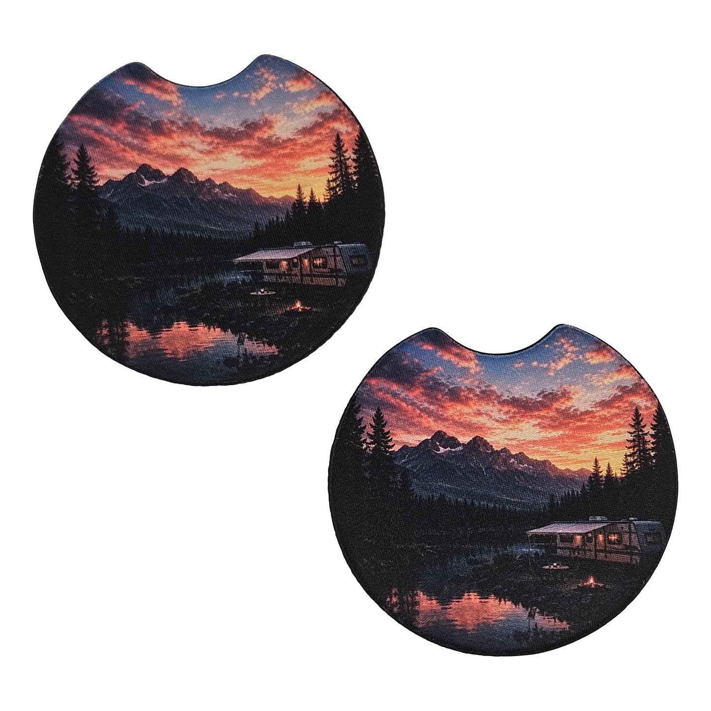 Mountain RV Camping 2-Pack Neoprene Car Coaster Set