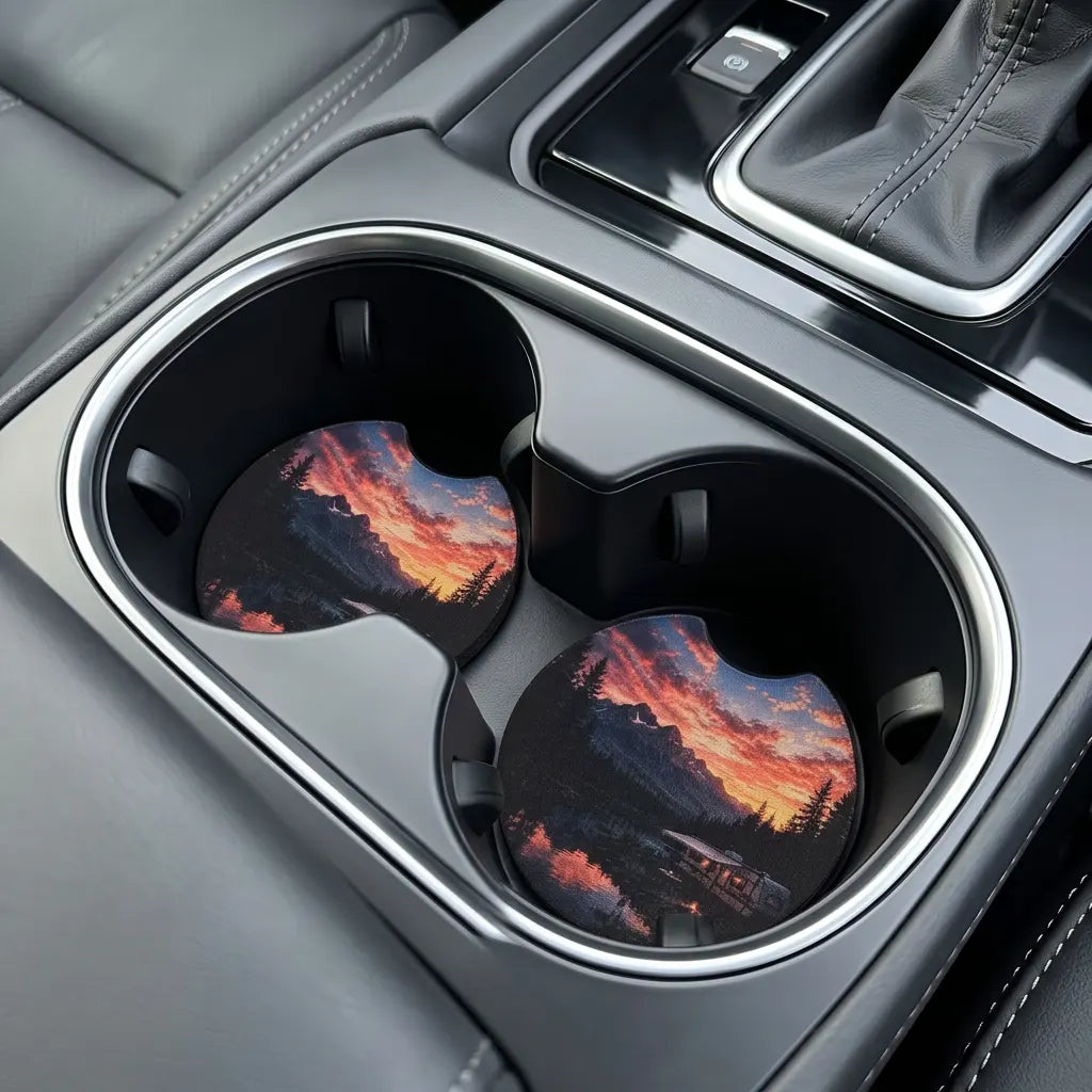 Mountain RV Camping 2-Pack Neoprene Car Coaster Set