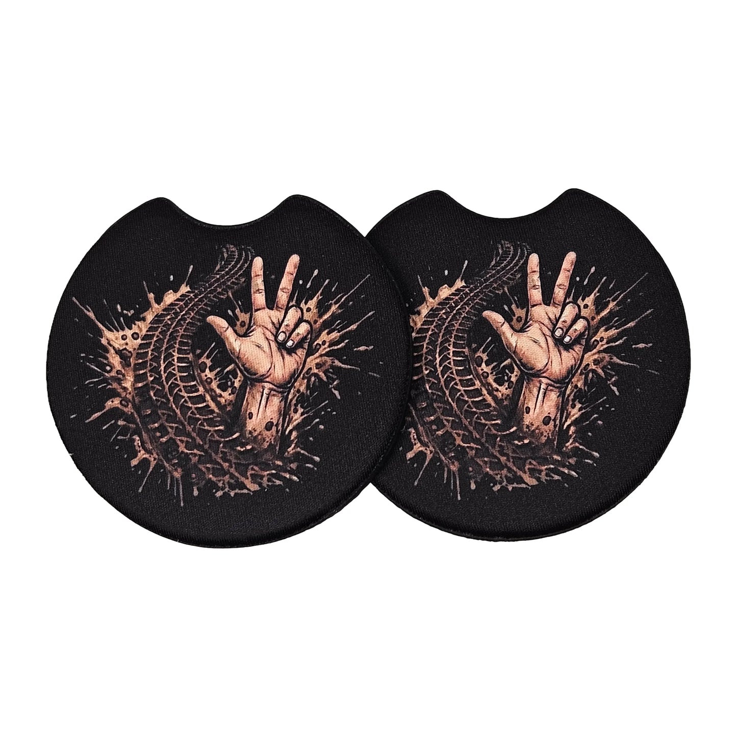 Offroad Peace Hand & Tire Track 2 Pack Neoprene Car Coaster Set