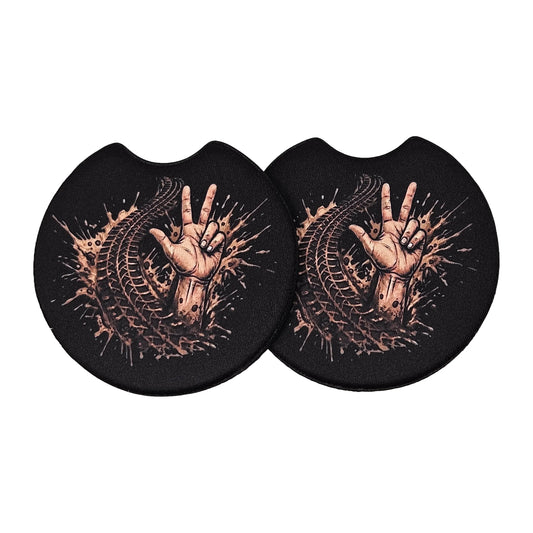 Offroad Peace Hand & Tire Track 2 Pack Neoprene Car Coaster Set