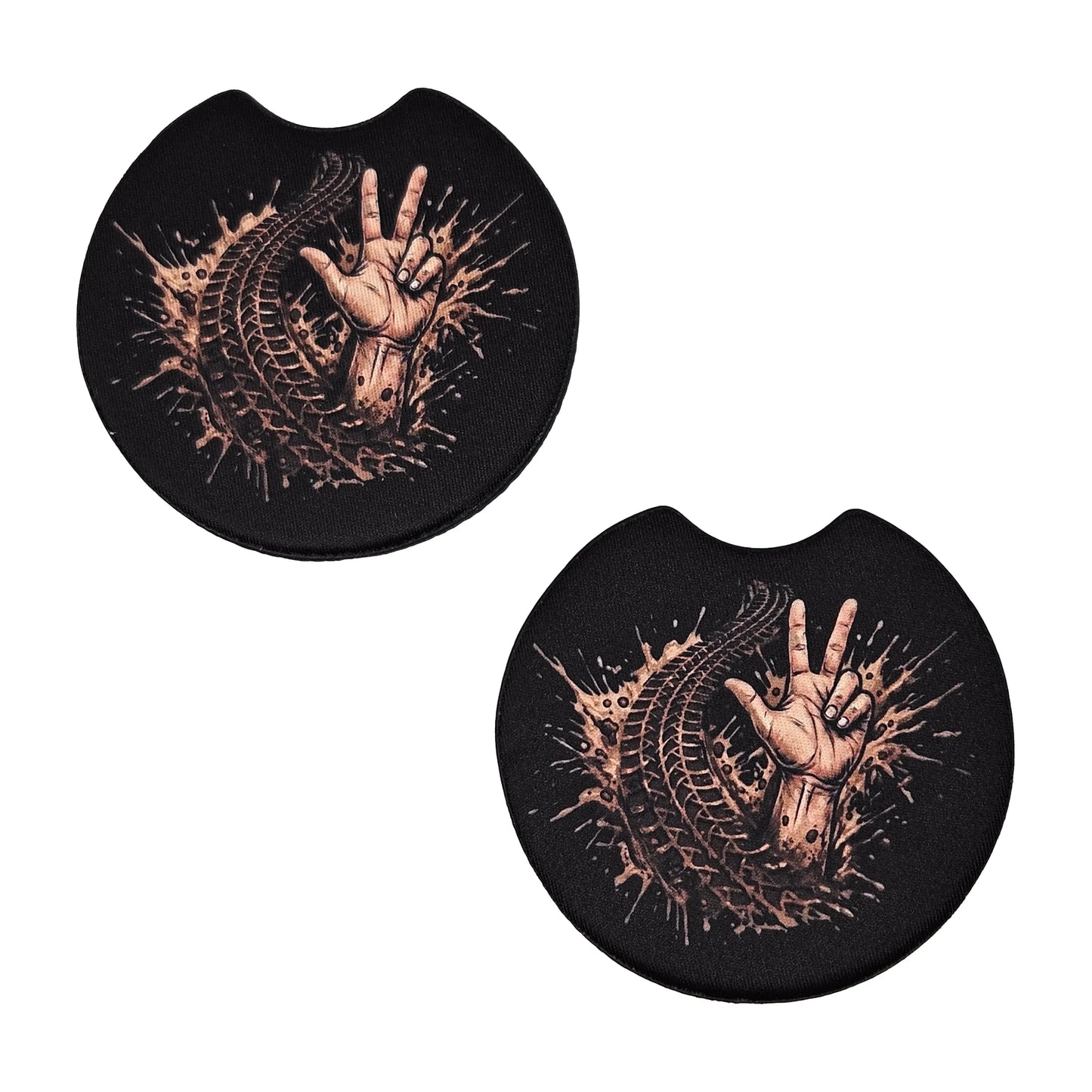 Offroad Peace Hand & Tire Track 2 Pack Neoprene Car Coaster Set