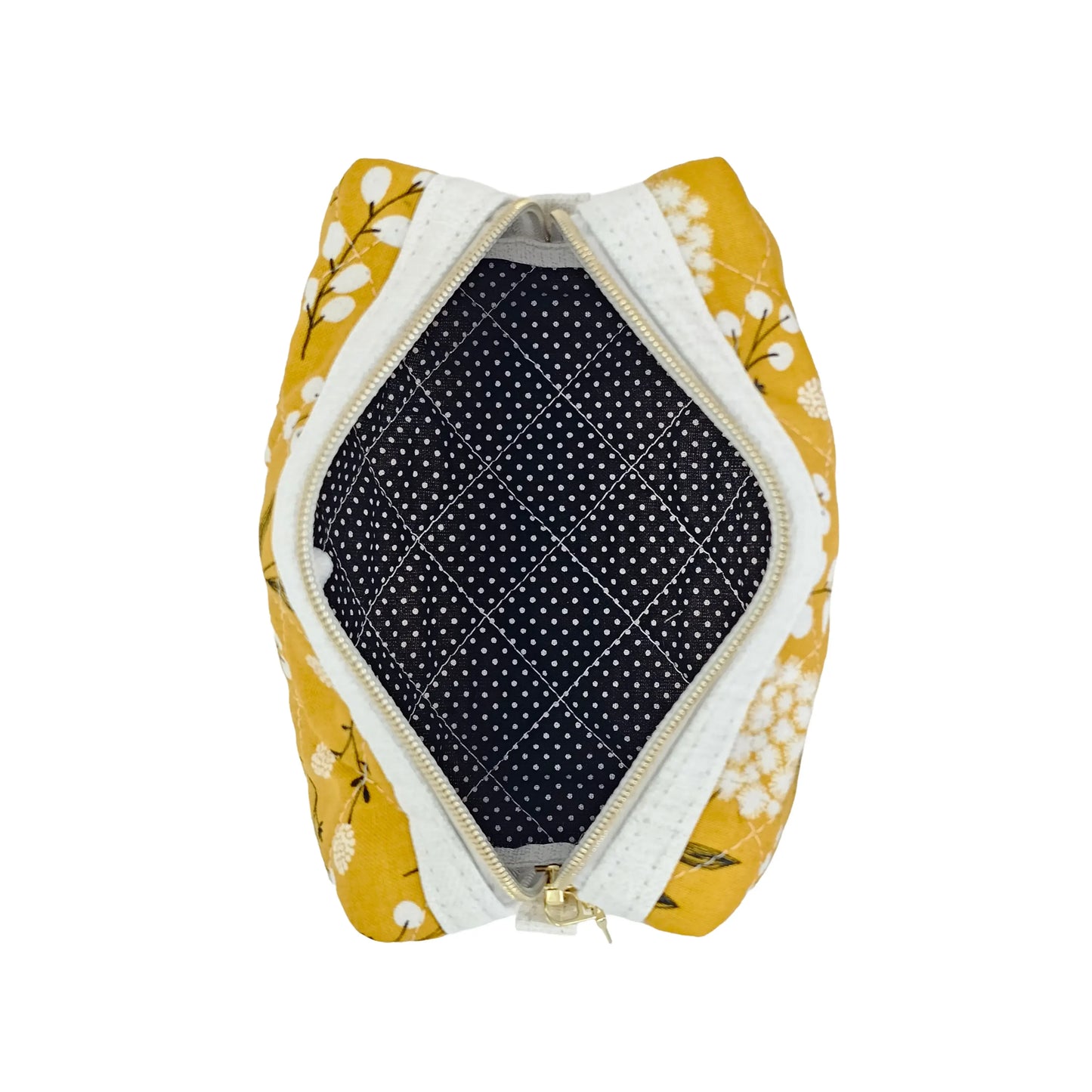 Mustard Yellow Floral Pattern Handmade Mini Quilted Zipper Box Pouch