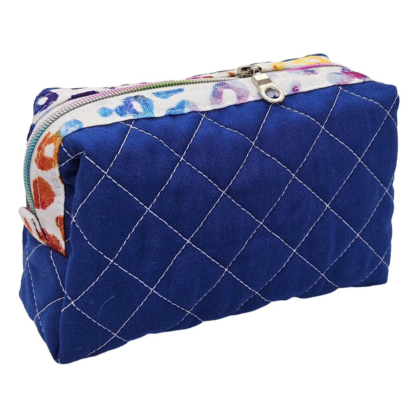Ocean Blue Rainbow Colored Leopard Print Accented Quilted Pattern Mini Zipper Box Pouch