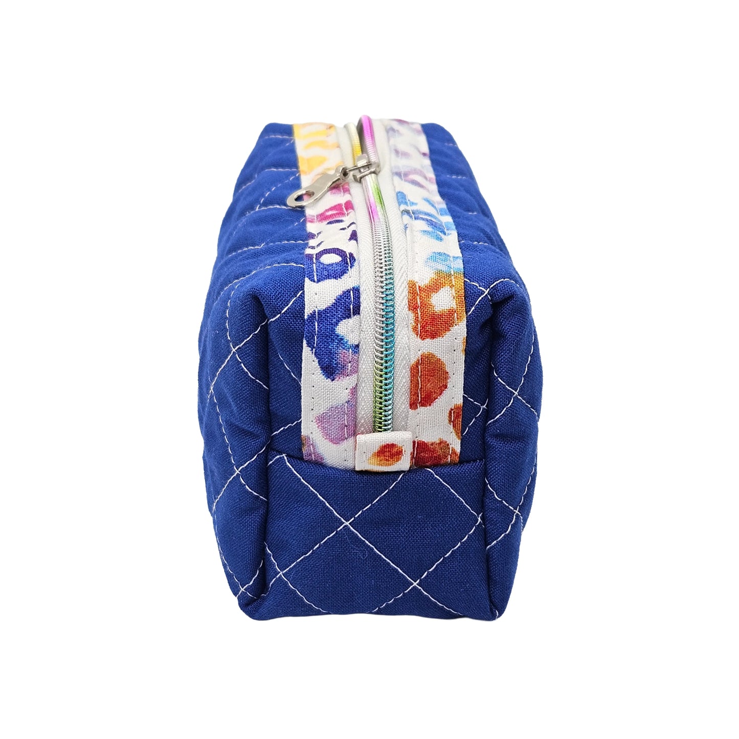 Ocean Blue Rainbow Colored Leopard Print Accented Quilted Pattern Mini Zipper Box Pouch