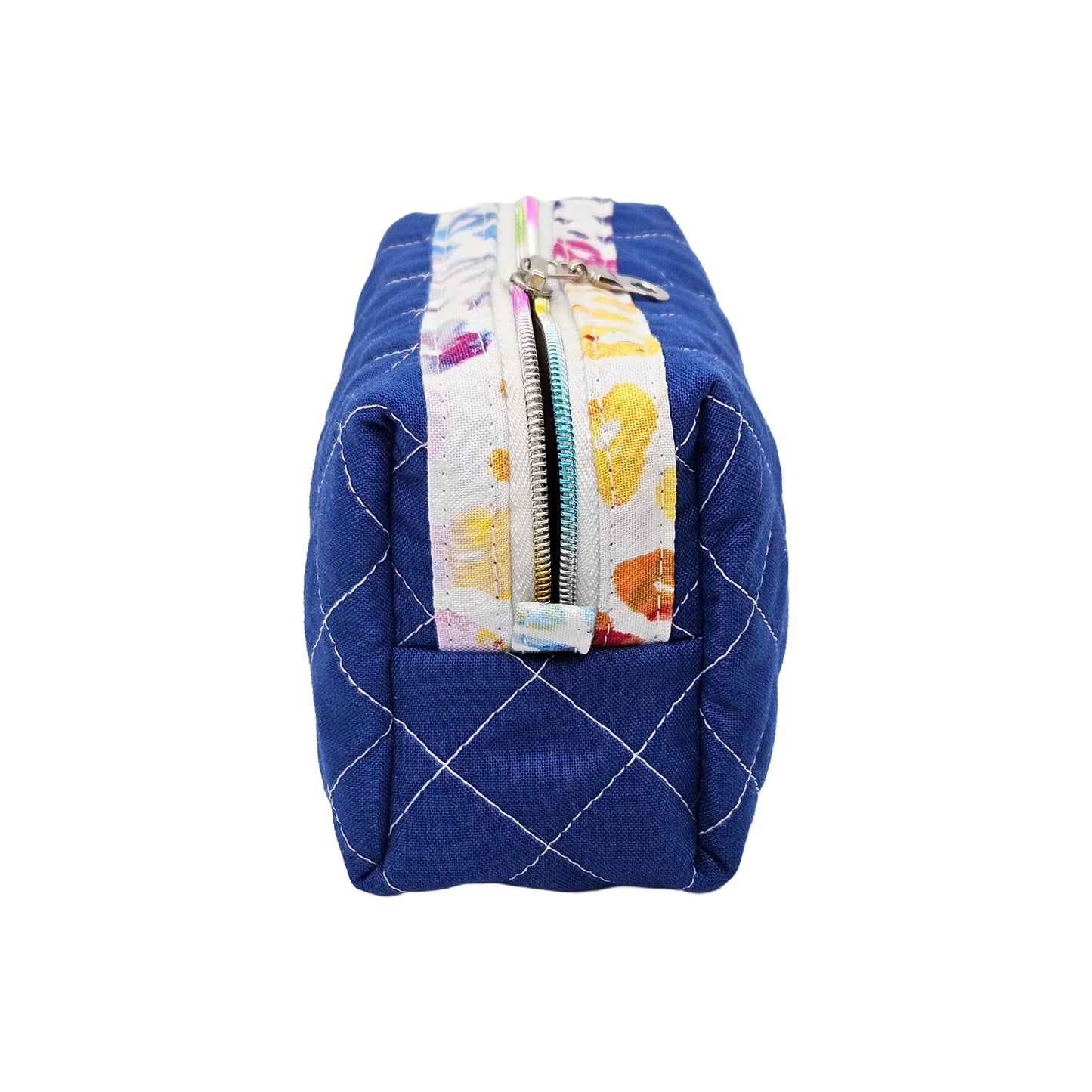 Ocean Blue Rainbow Colored Leopard Print Accented Quilted Pattern Mini Zipper Box Pouch