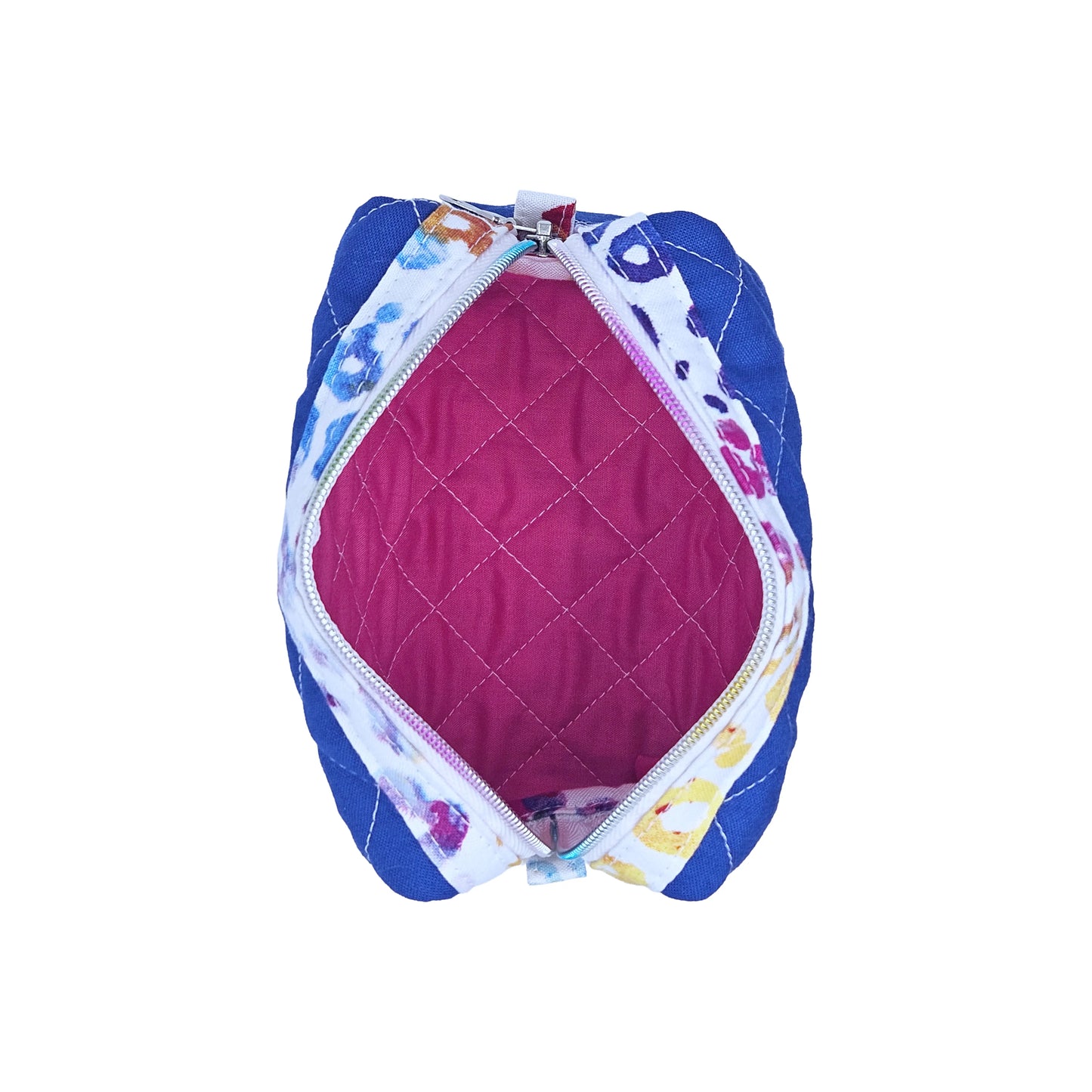 Ocean Blue Rainbow Colored Leopard Print Accented Quilted Pattern Mini Zipper Box Pouch