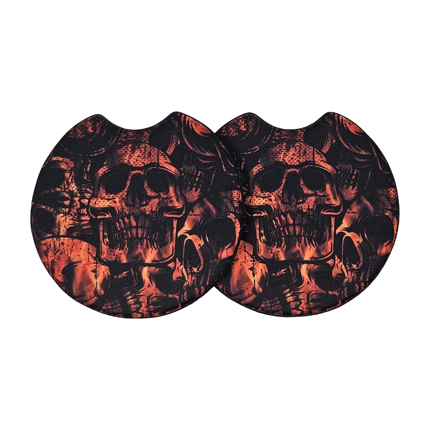 Orange Fire Flame Skulls 2-Pack Neoprene Car Coaster Set