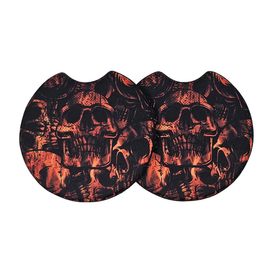 Orange Fire Flame Skulls 2-Pack Neoprene Car Coaster Set