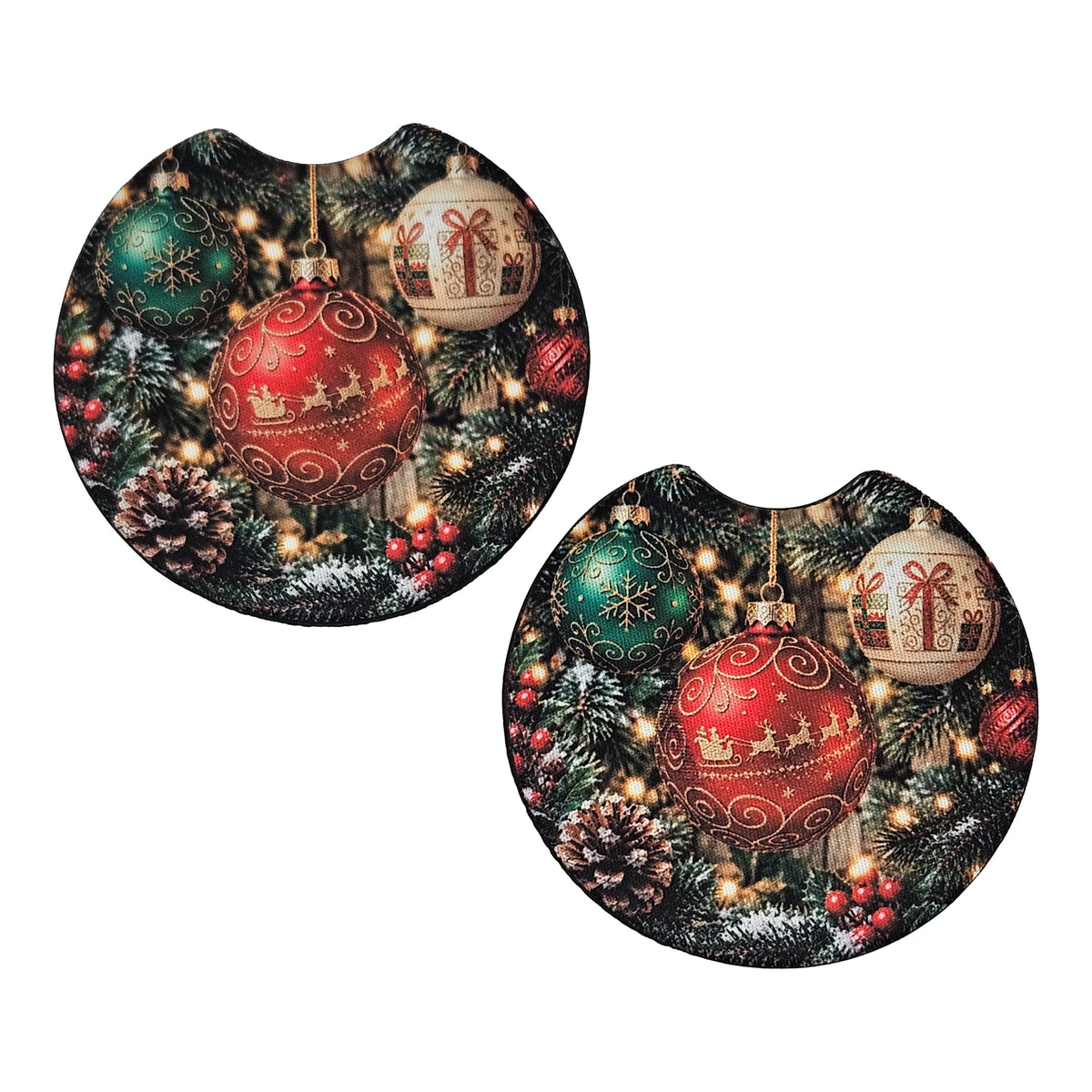 Christmas Ornaments 2-Pack Neoprene Car Coaster Set