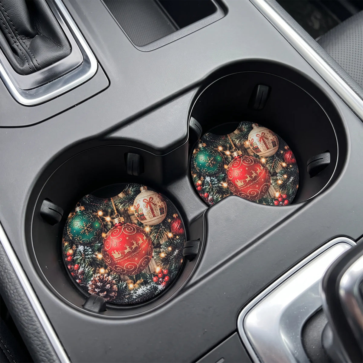 Christmas Ornaments 2-Pack Neoprene Car Coaster Set