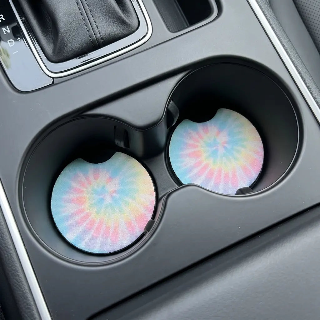 Pastel Tie Dye 2-Pack Neoprene Car Coaster Set
