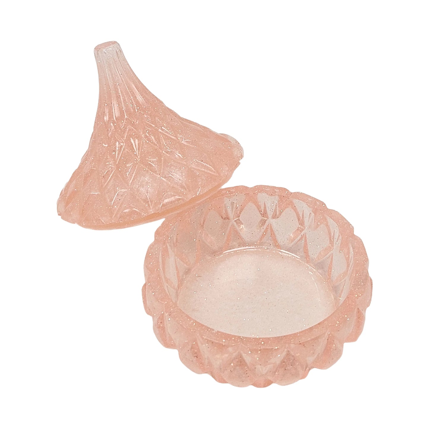 Rose Gold Pink Glitter Faceted Teardrop Resin Jewelry Jar