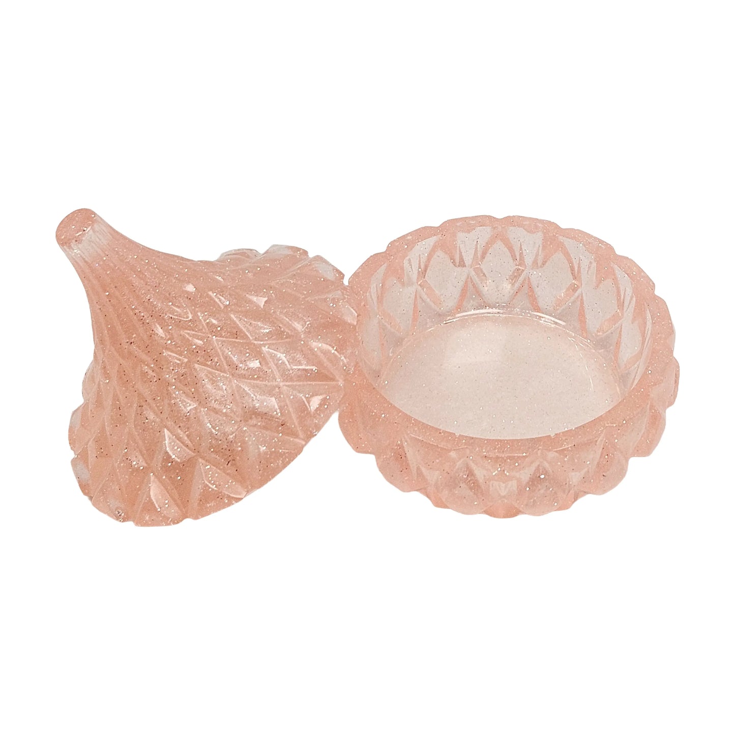 Rose Gold Pink Glitter Faceted Teardrop Resin Jewelry Jar