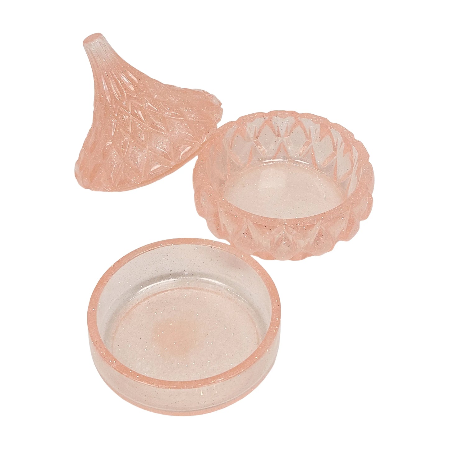 Rose Gold Pink Glitter Faceted Teardrop Resin Jewelry Jar