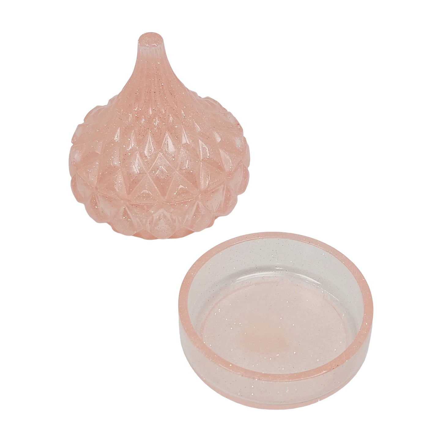 Rose Gold Pink Glitter Faceted Teardrop Resin Jewelry Jar