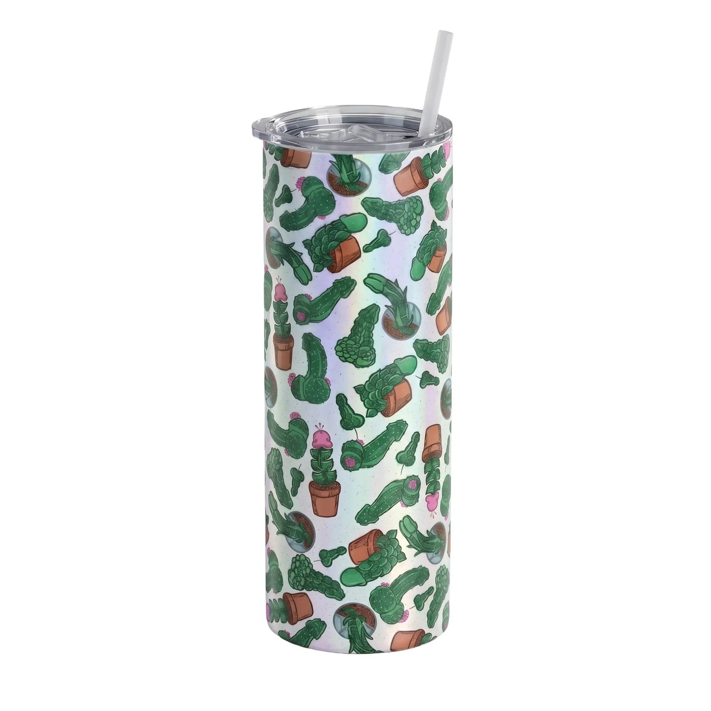 Holographic Bachelorette Party Penis Cactus 20oz Skinny Tumbler