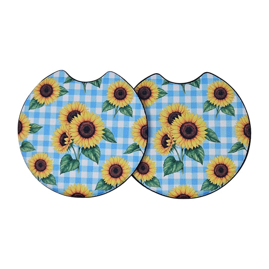 Sunflower Gingham Picnic 2-Pack Neoprene Car Coaster Set