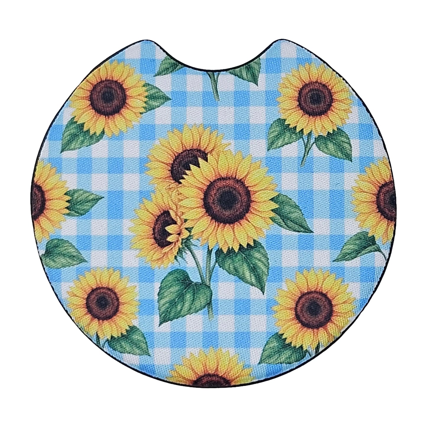 Sunflower Gingham Picnic 2-Pack Neoprene Car Coaster Set