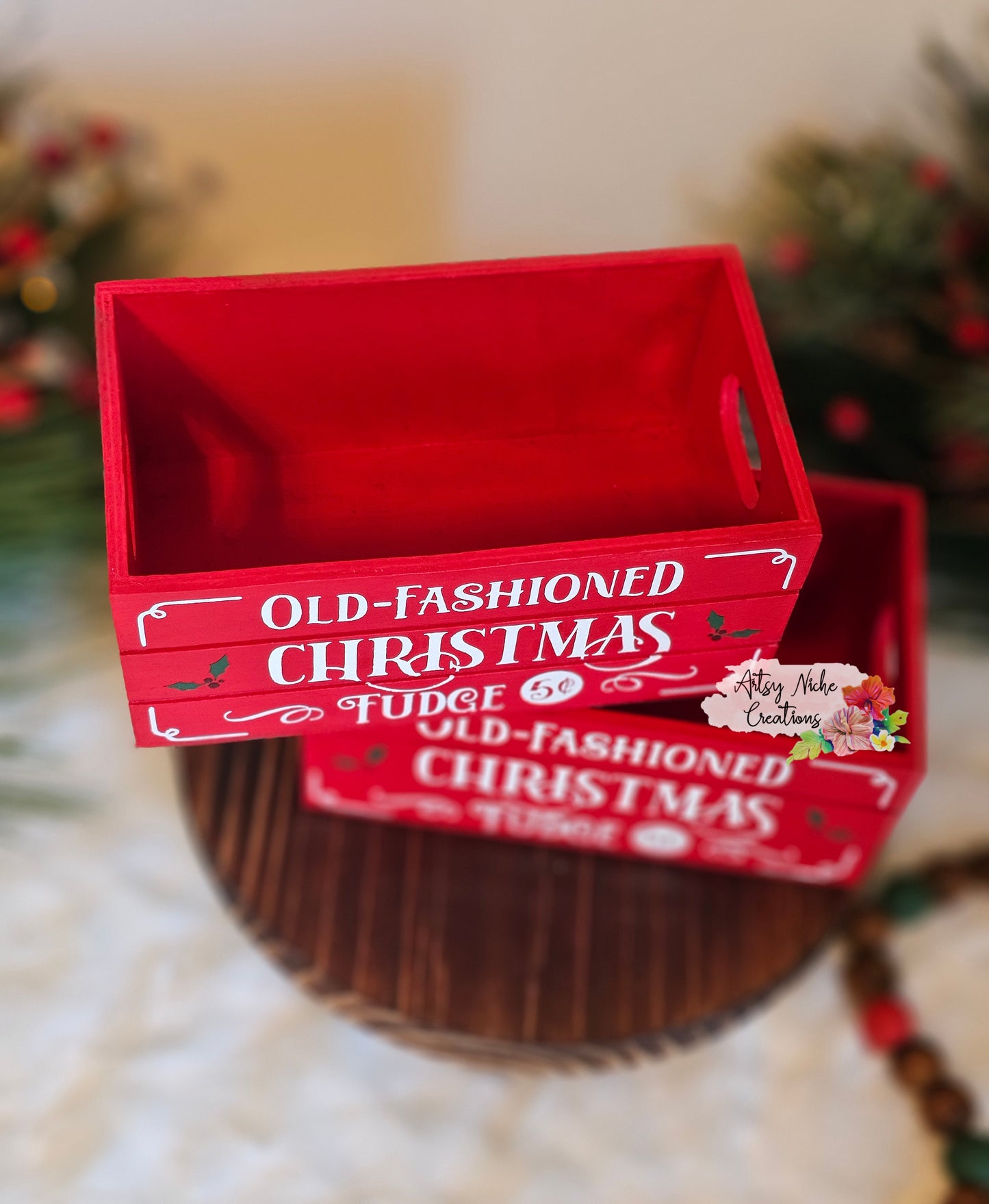 Old Fashioned Christmas Fudge Holiday Wood Mini Crate