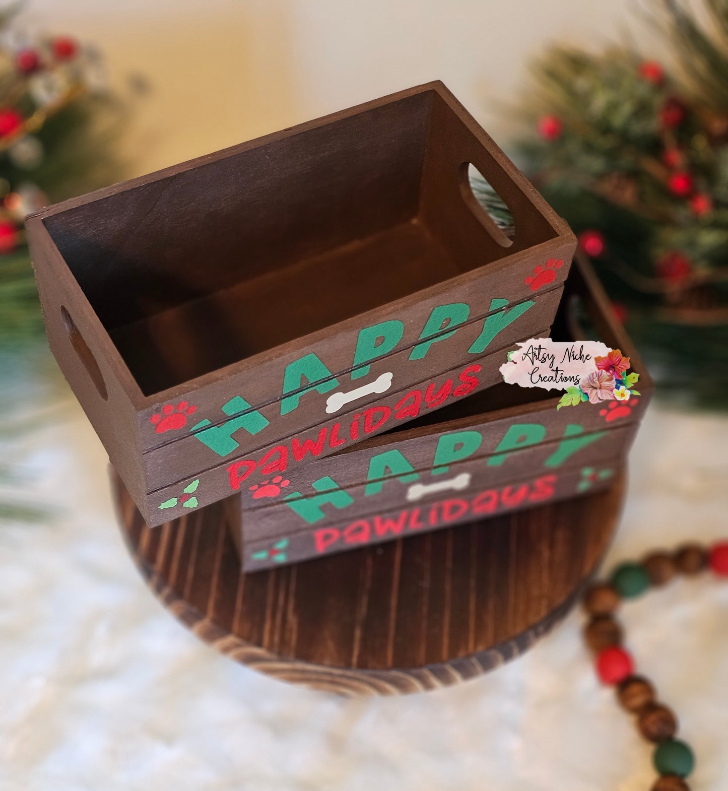 Happy Pawlidays Holiday Wood Mini Crate