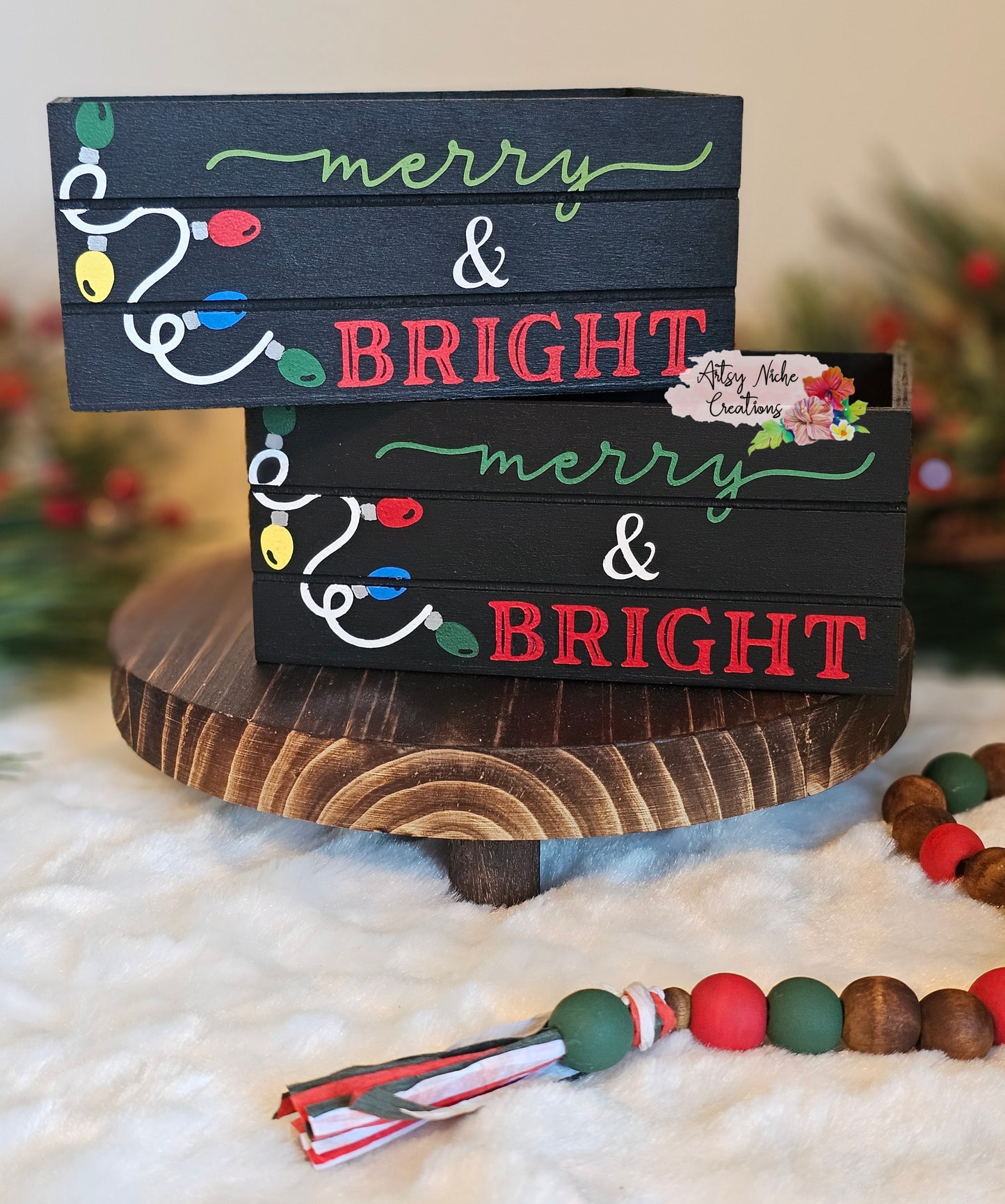 Merry & Bright Holiday Wood Mini Crate