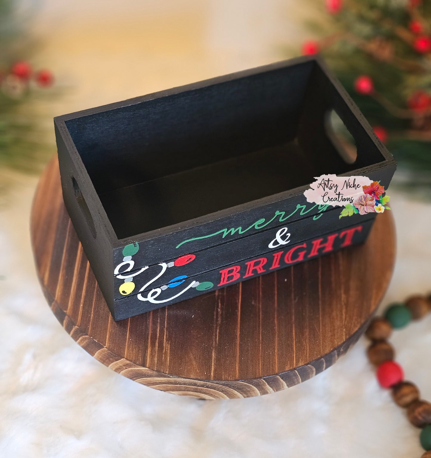 Merry & Bright Holiday Wood Mini Crate