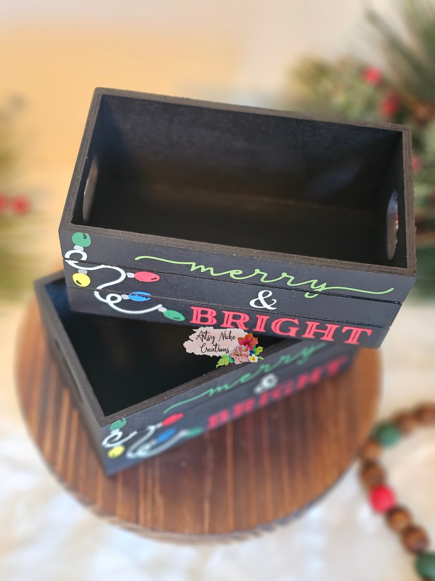 Merry & Bright Holiday Wood Mini Crate