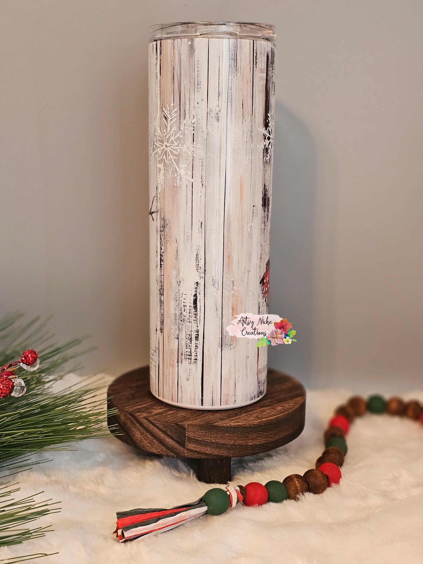 20 oz Vintage Style Snowman Snowing Distressed Wood Sublimation Tumbler - Imperfect