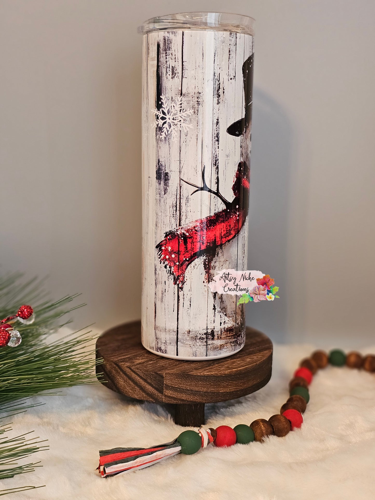 20 oz Vintage Style Snowman Snowing Distressed Wood Sublimation Tumbler - Imperfect