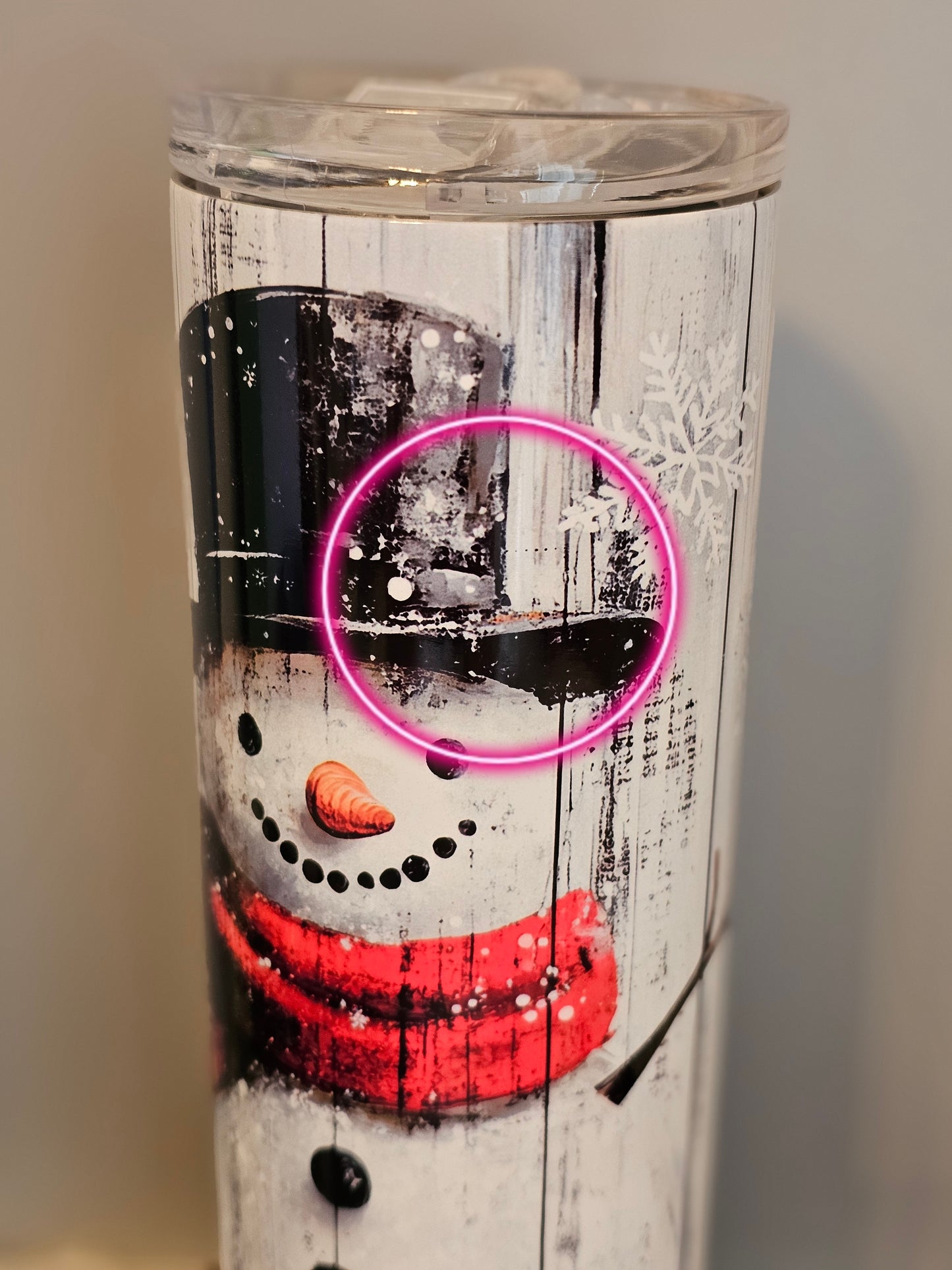 20 oz Vintage Style Snowman Snowing Distressed Wood Sublimation Tumbler - Imperfect