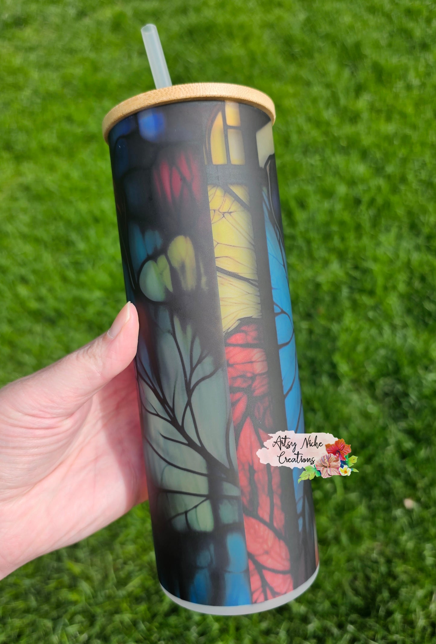 25 oz Stained Glass Image Boxer Dog Glass Sublimation Tumbler