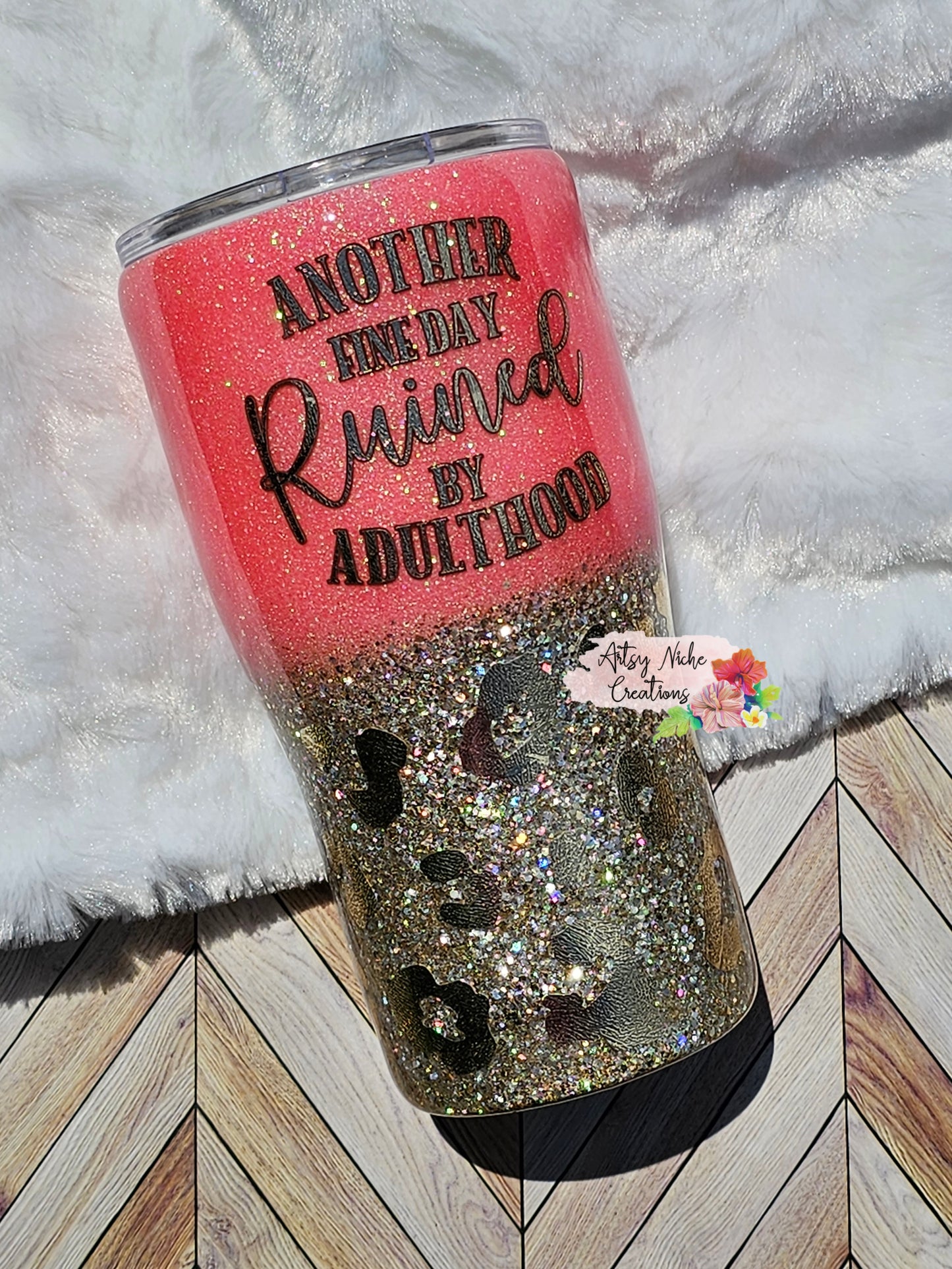 20 oz Modern Curve Another Fine Day Ruined Coral & Gold Ombre Leopard Print Epoxy Tumbler