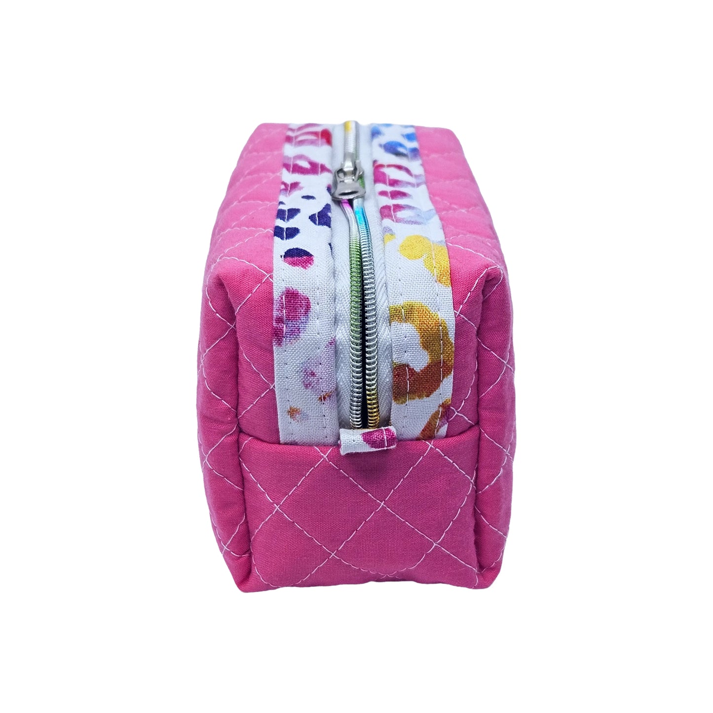 Hot Pink Rainbow Colored Leopard Print Accented Quilted Pattern Mini Zipper Box Pouch