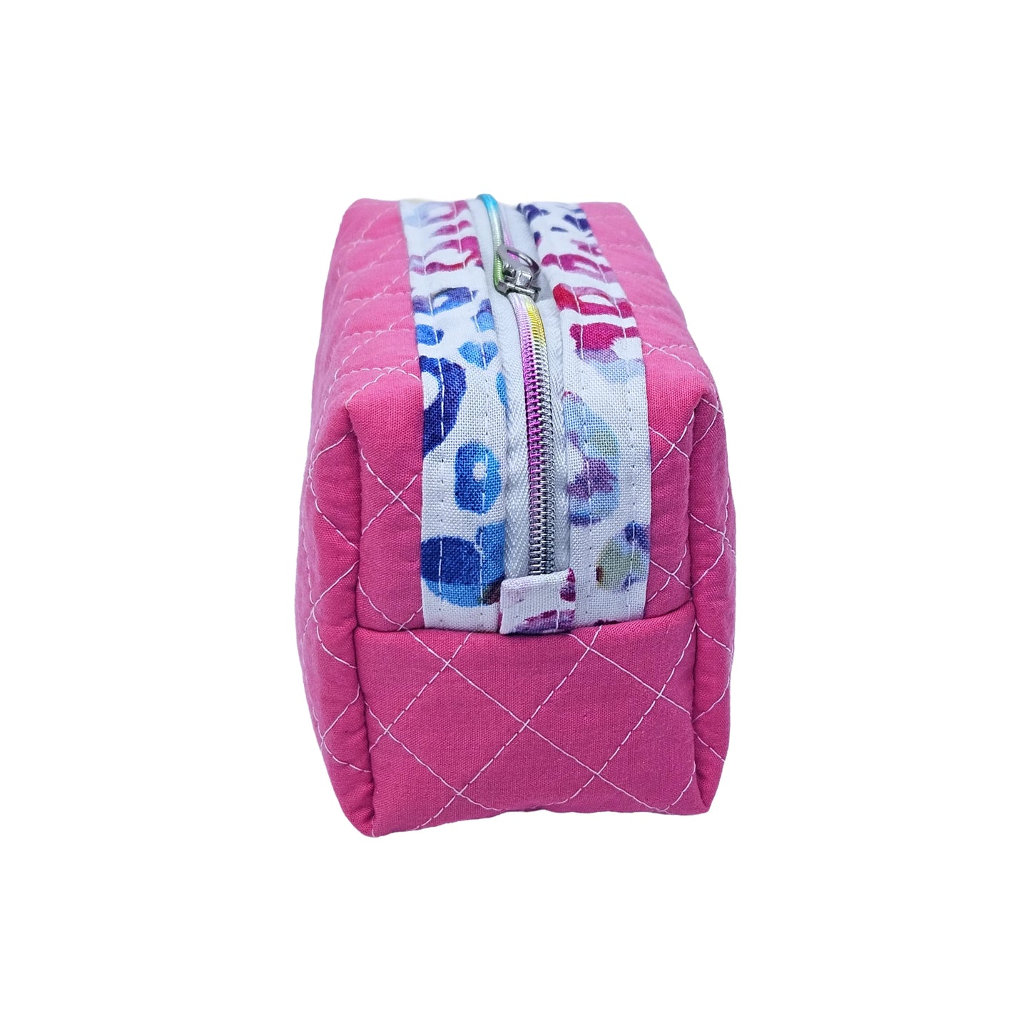Hot Pink Rainbow Colored Leopard Print Accented Quilted Pattern Mini Zipper Box Pouch
