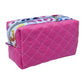 Hot Pink Rainbow Colored Leopard Print Accented Quilted Pattern Mini Zipper Box Pouch