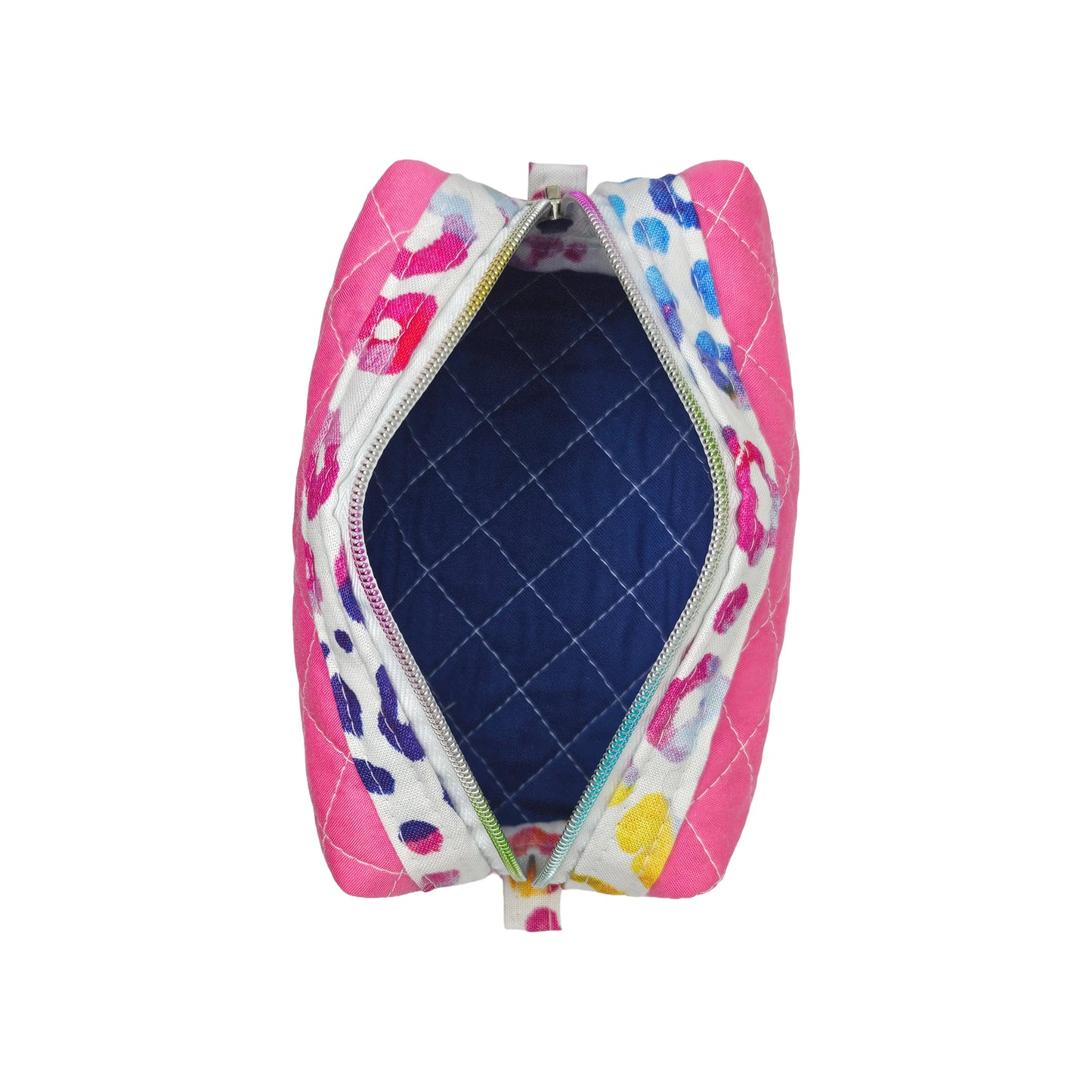 Hot Pink Rainbow Colored Leopard Print Accented Quilted Pattern Mini Zipper Box Pouch