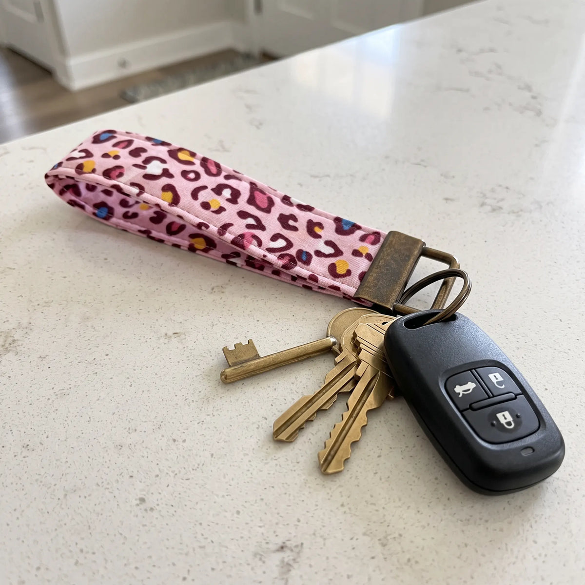 Pink Rainbow Leopard Keychain Wristlet