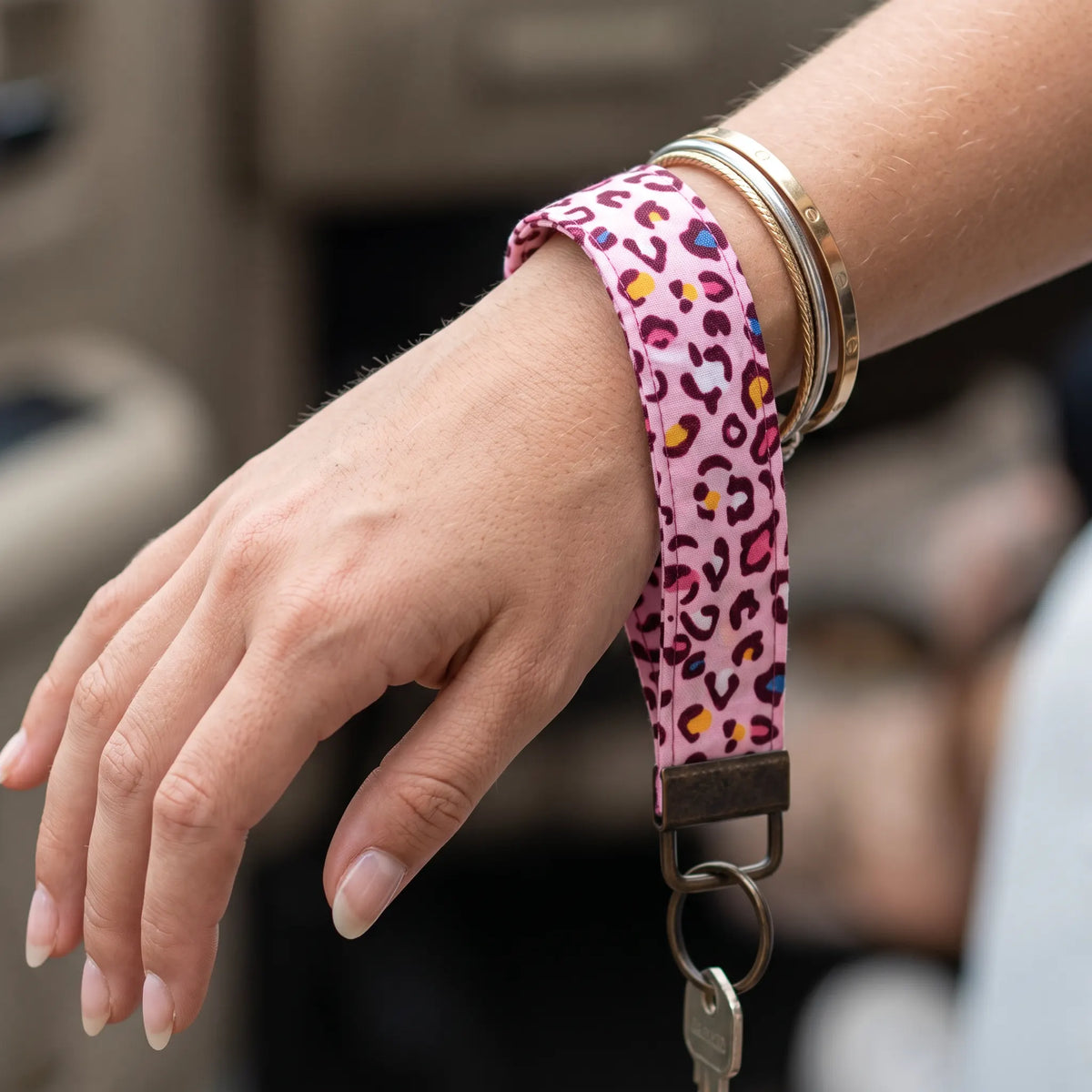 Pink Rainbow Leopard Keychain Wristlet