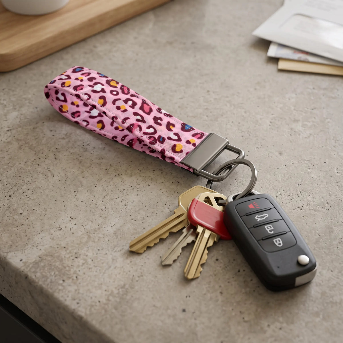 Pink Rainbow Leopard Keychain Wristlet