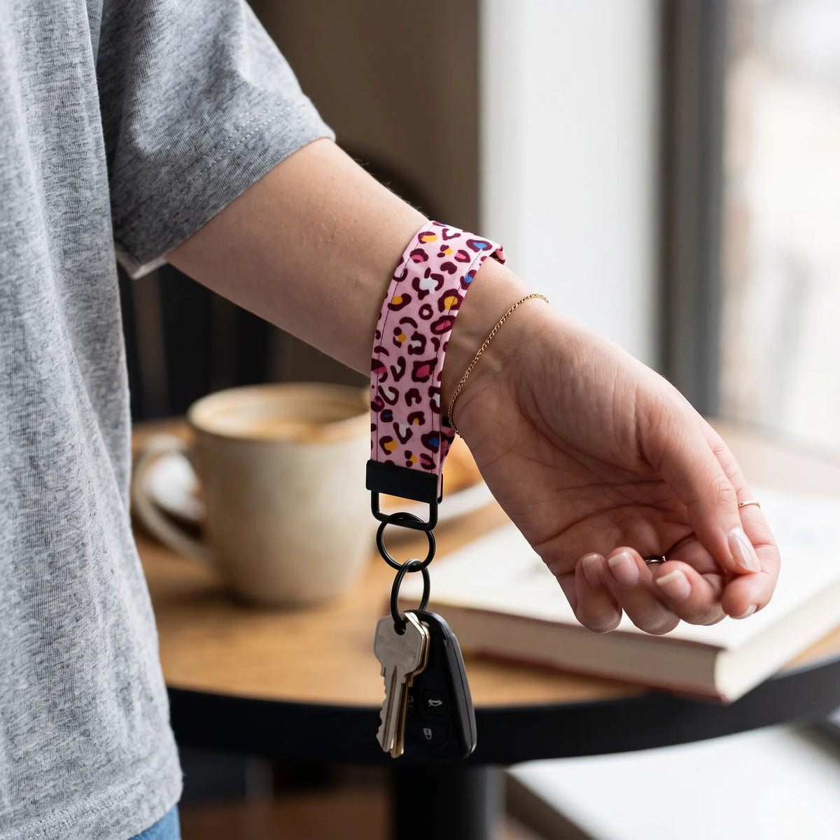 Pink Rainbow Leopard Keychain Wristlet